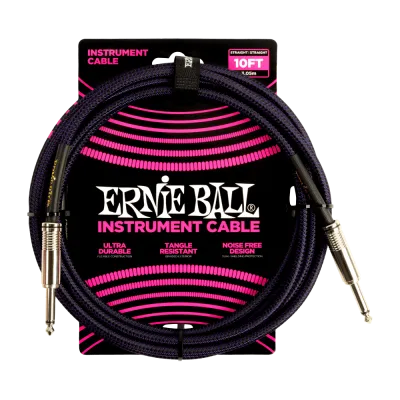 Ernie Ball 6393EB Straight Braided Instrument Cable (Purple Black) - 10'