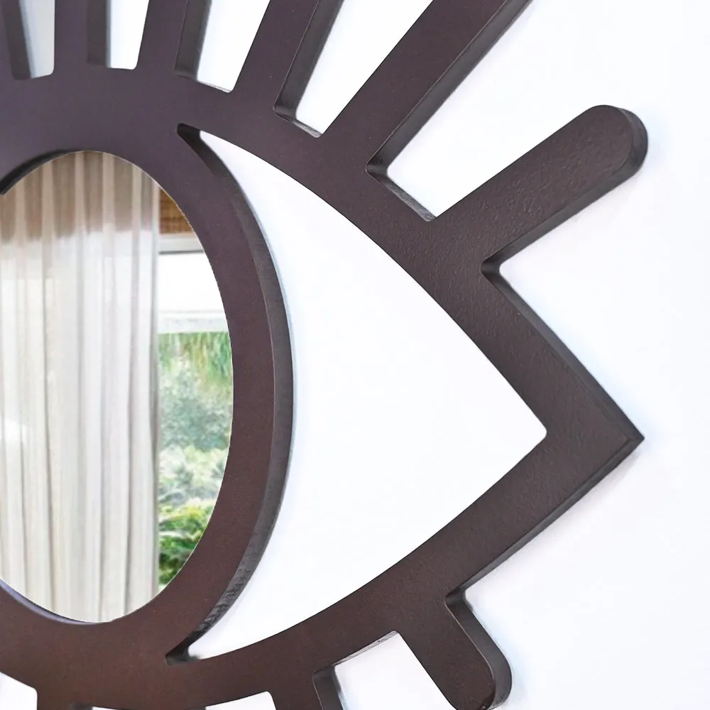 Evil Eye Shaped Crafted with Black Finish Wooden Mirror