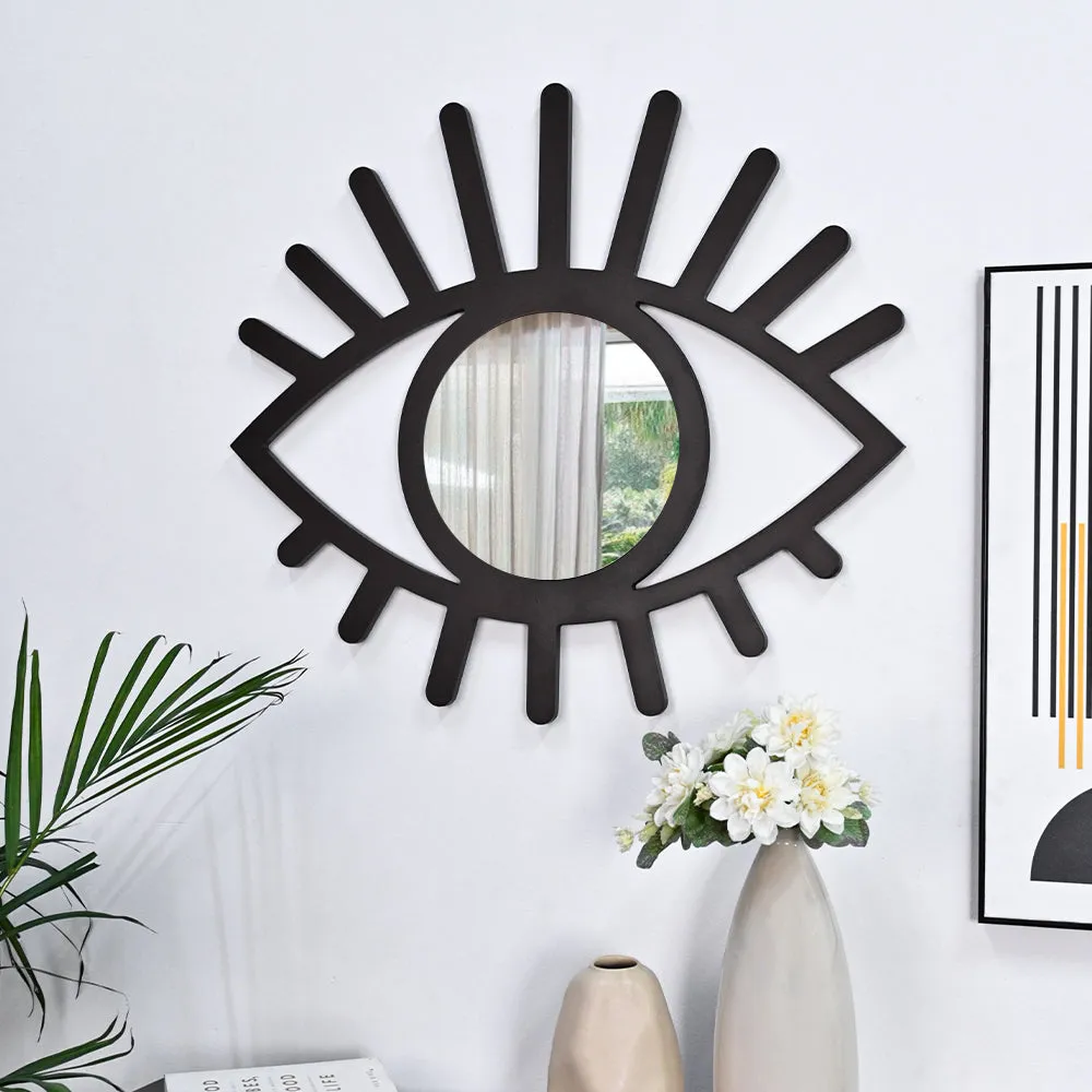 Evil Eye Shaped Crafted with Black Finish Wooden Mirror