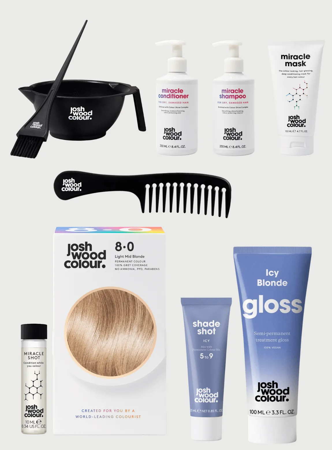 Expert Kit - 8.0 Perm kit, Miracle Shot, Icy Shade Shot, Icy Gloss x 1, Bowl & Brush, Miracle Mask, Comb, Shampoo, Conditioner