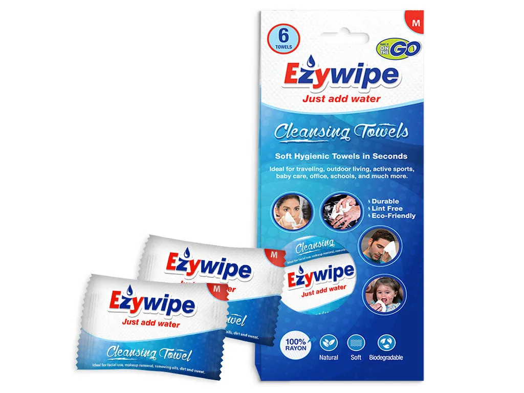 Ezywipe Six Pack Expandable Towels Reusable Coin Towel for Gym, Travel, Camping, Hiking, Makeup Remover, Hand Wipes -Super Absorbent- Hypoallergenic