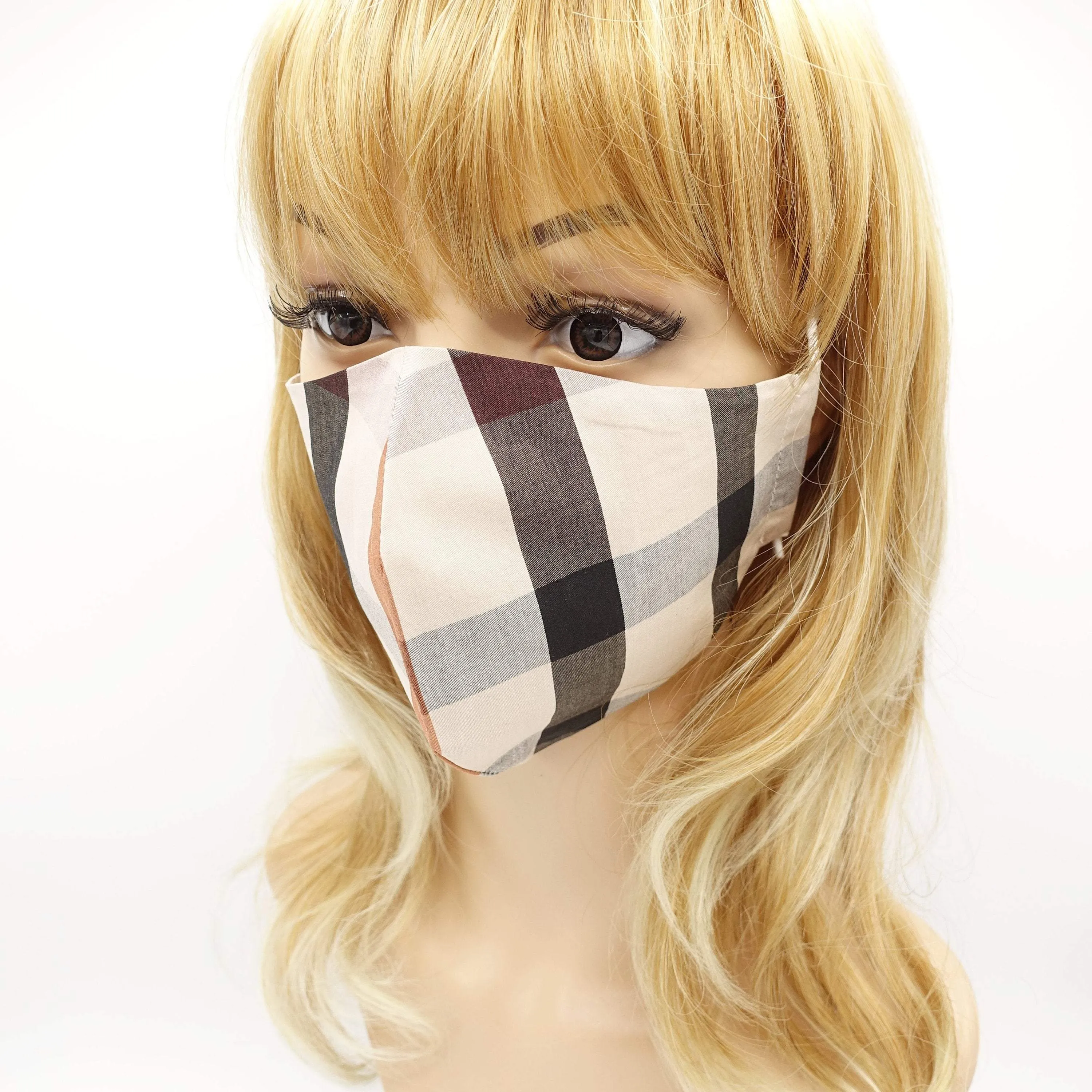 fashion face mask cotton check pattern reusable filter pock mask for women