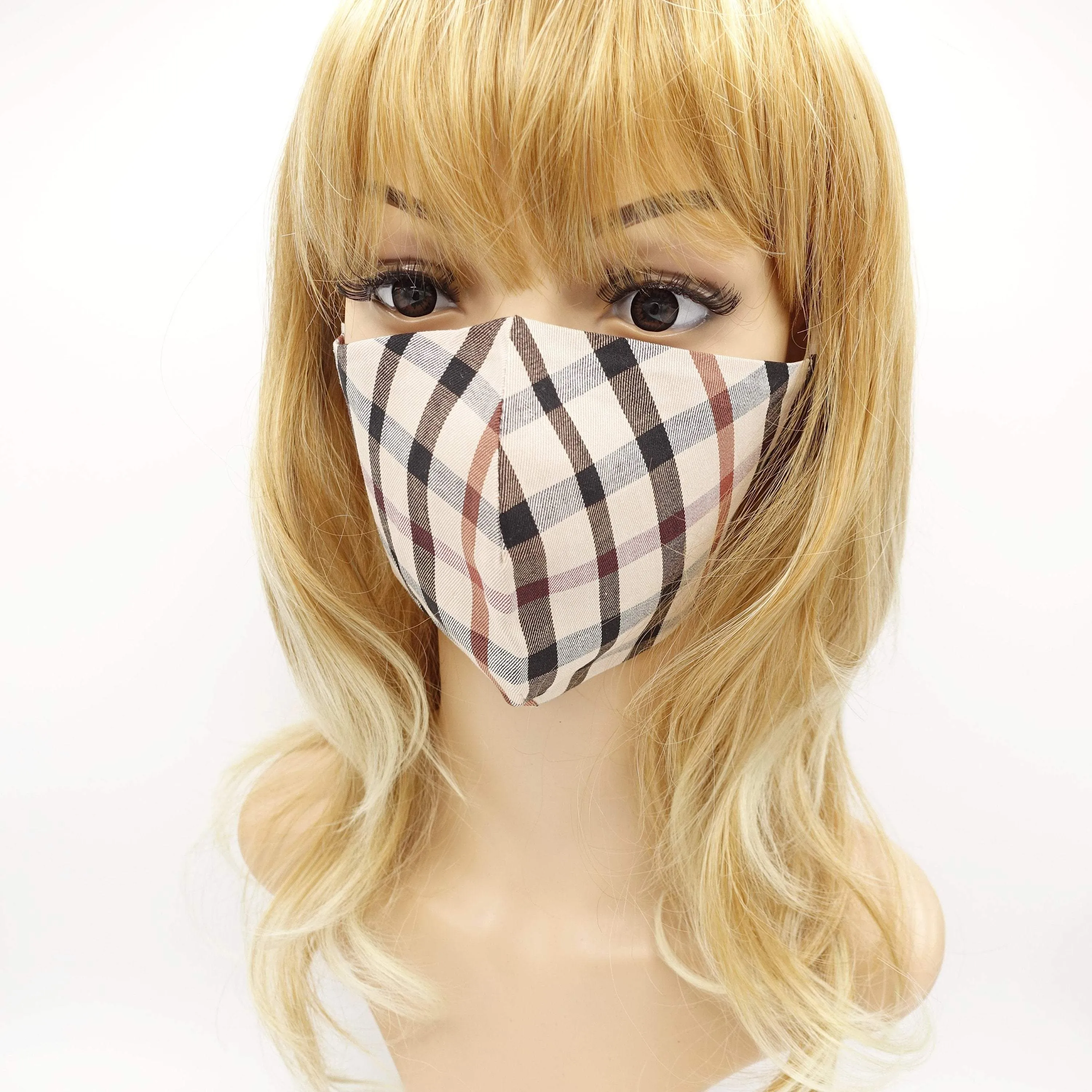 fashion face mask cotton check pattern reusable filter pock mask for women