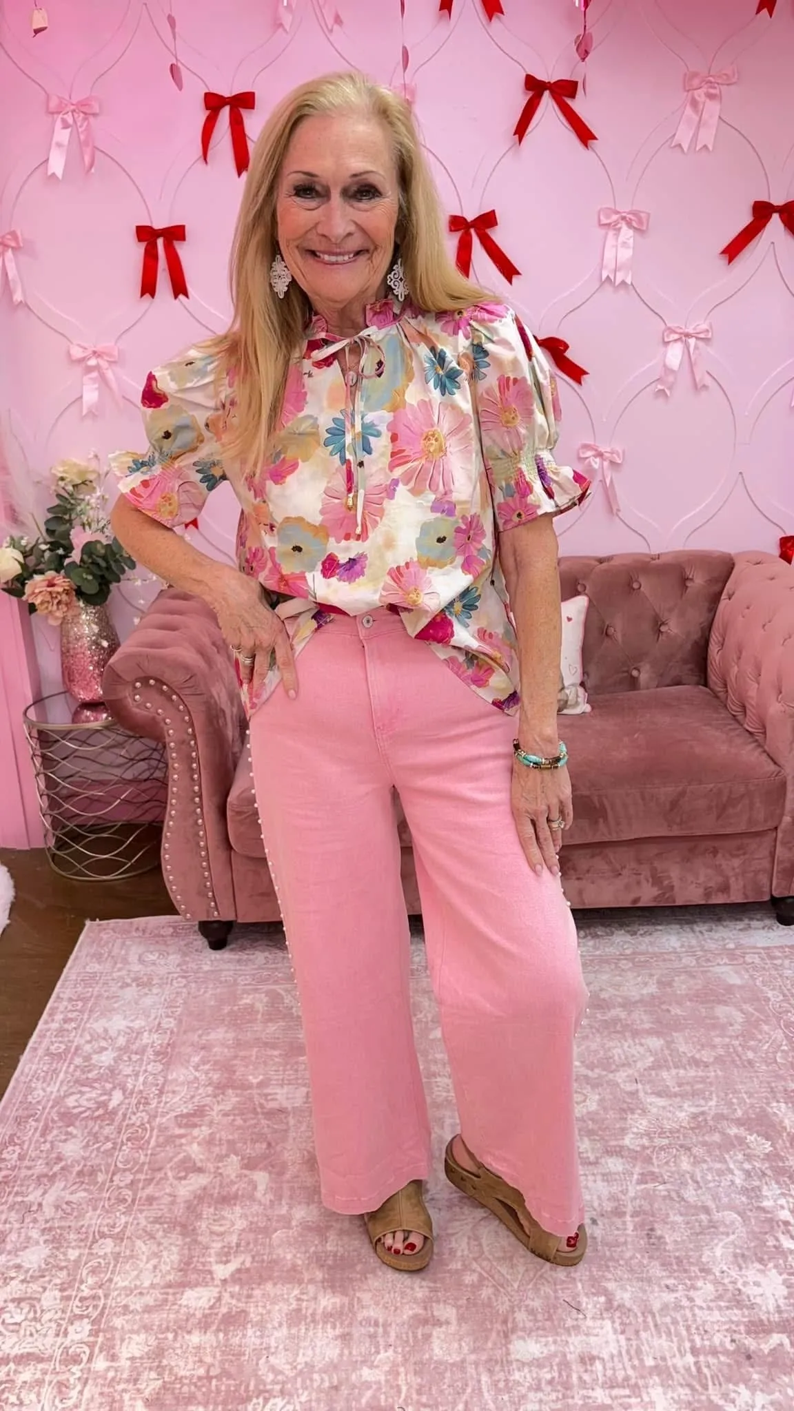 Floral Watercolor Puff Sleeve Blouse