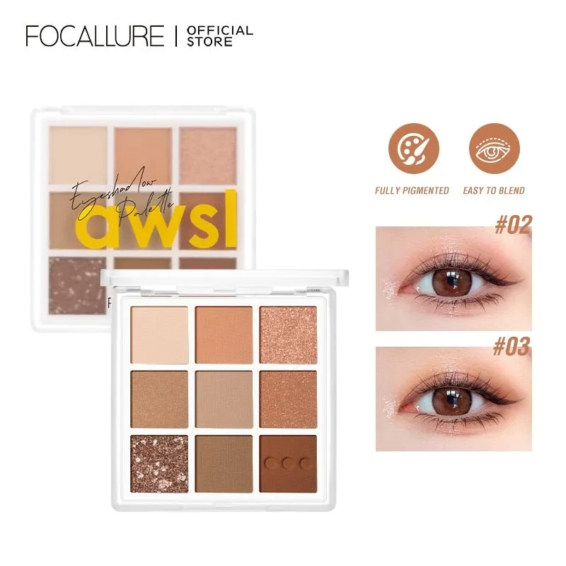 FOCALLURE 9 Color Eyeshadow Palette Cosmetics Pressed Matte Glitter Waterproof Long-lasting Shiny Pigment Eye Shadow Makeup