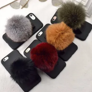Furry Puff Fur Ball Velcro Strap iPhone Case