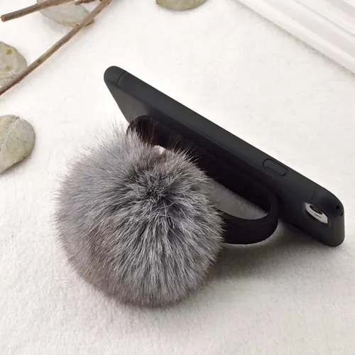 Furry Puff Fur Ball Velcro Strap iPhone Case