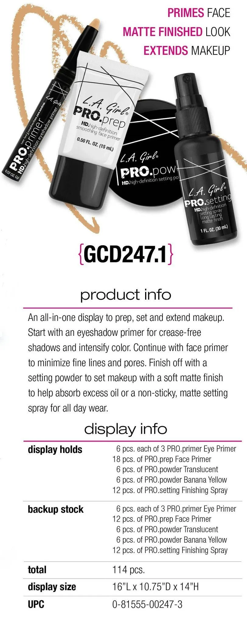 #GCD247.1 L.A. Girl Pro Prep Series Set/Display (114PC)