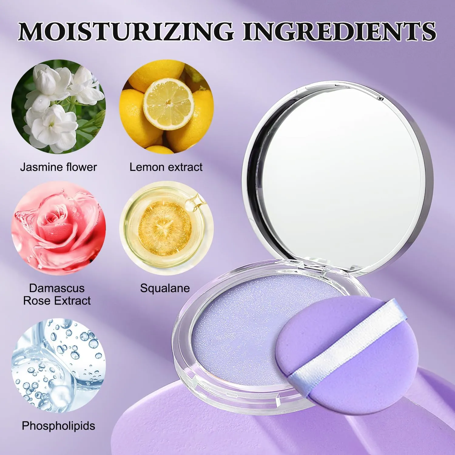 Gel-like Formula Oil-Control Primer & Setting Powder, Polvos Compactos Matte Powder for Silky Blurring Oil Control, Lavender Blurring Powder