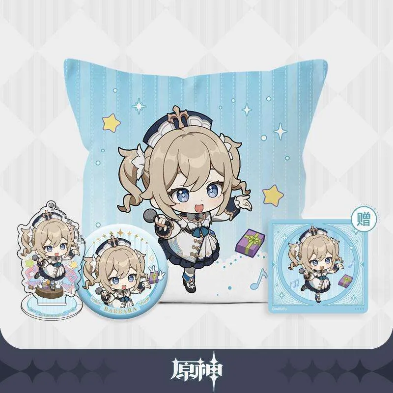 Genshin Impact Pillow, 2-in-1 Acrylic Keychain/Stand and Can Badge Collection (Zhongli)