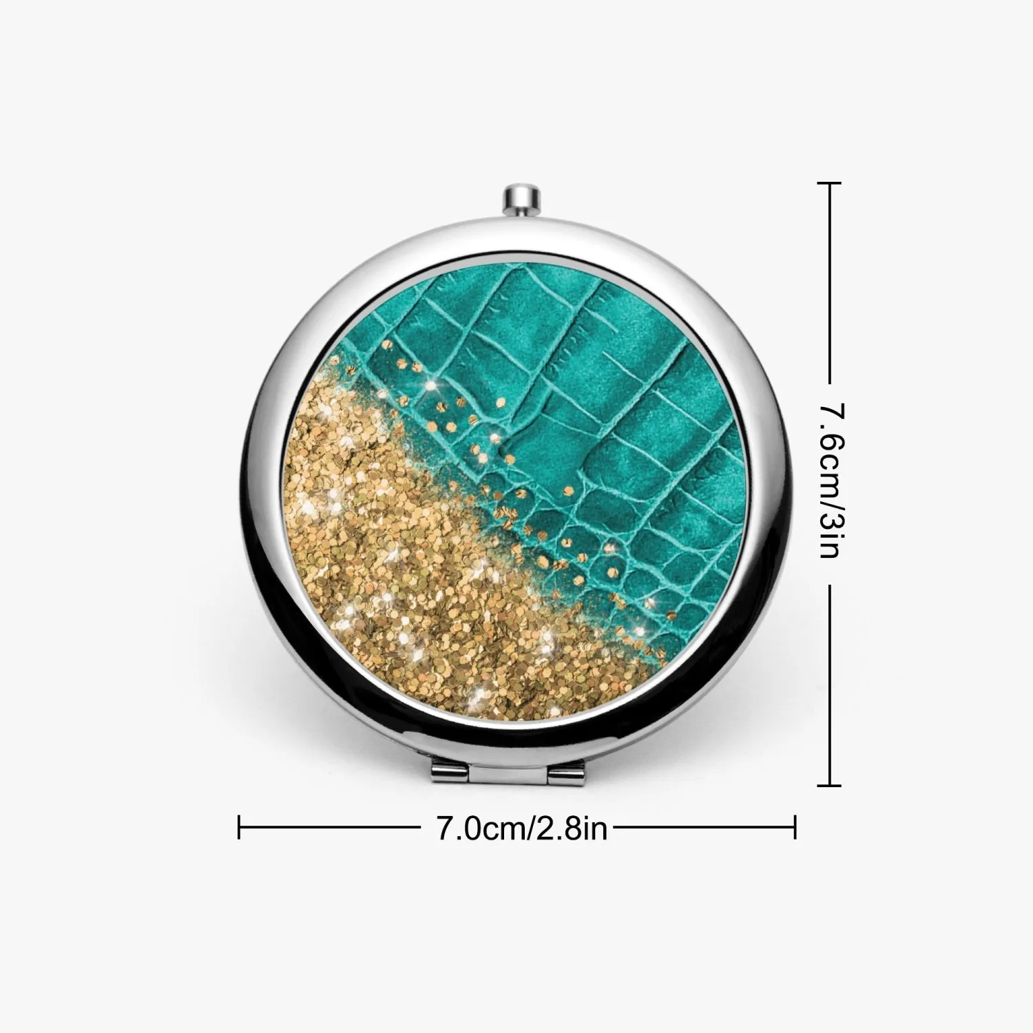 Gold Glitter & Turquoise Leather |  Compact Mirror