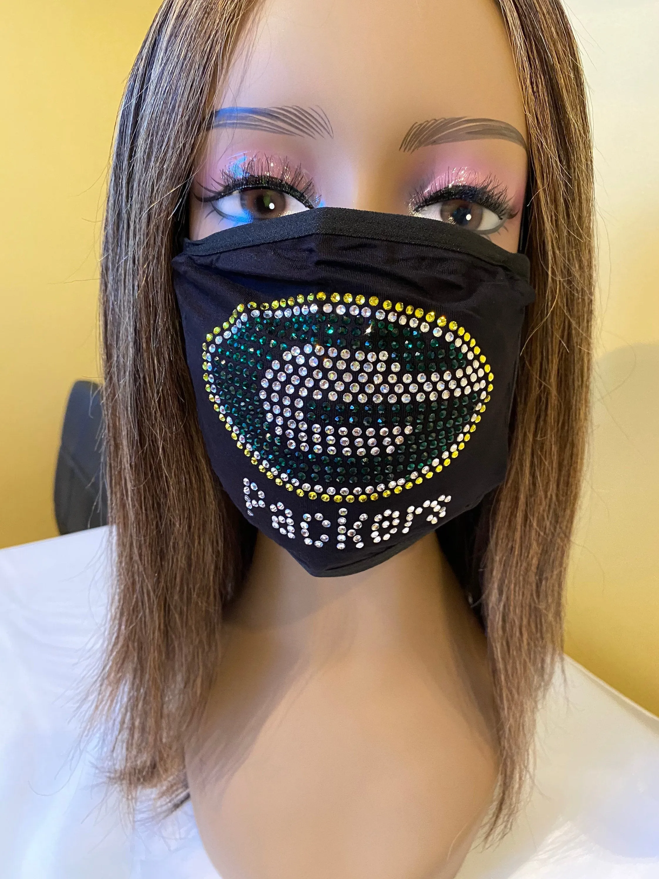 Green Bay Packers Bling Face Mask Front Logo