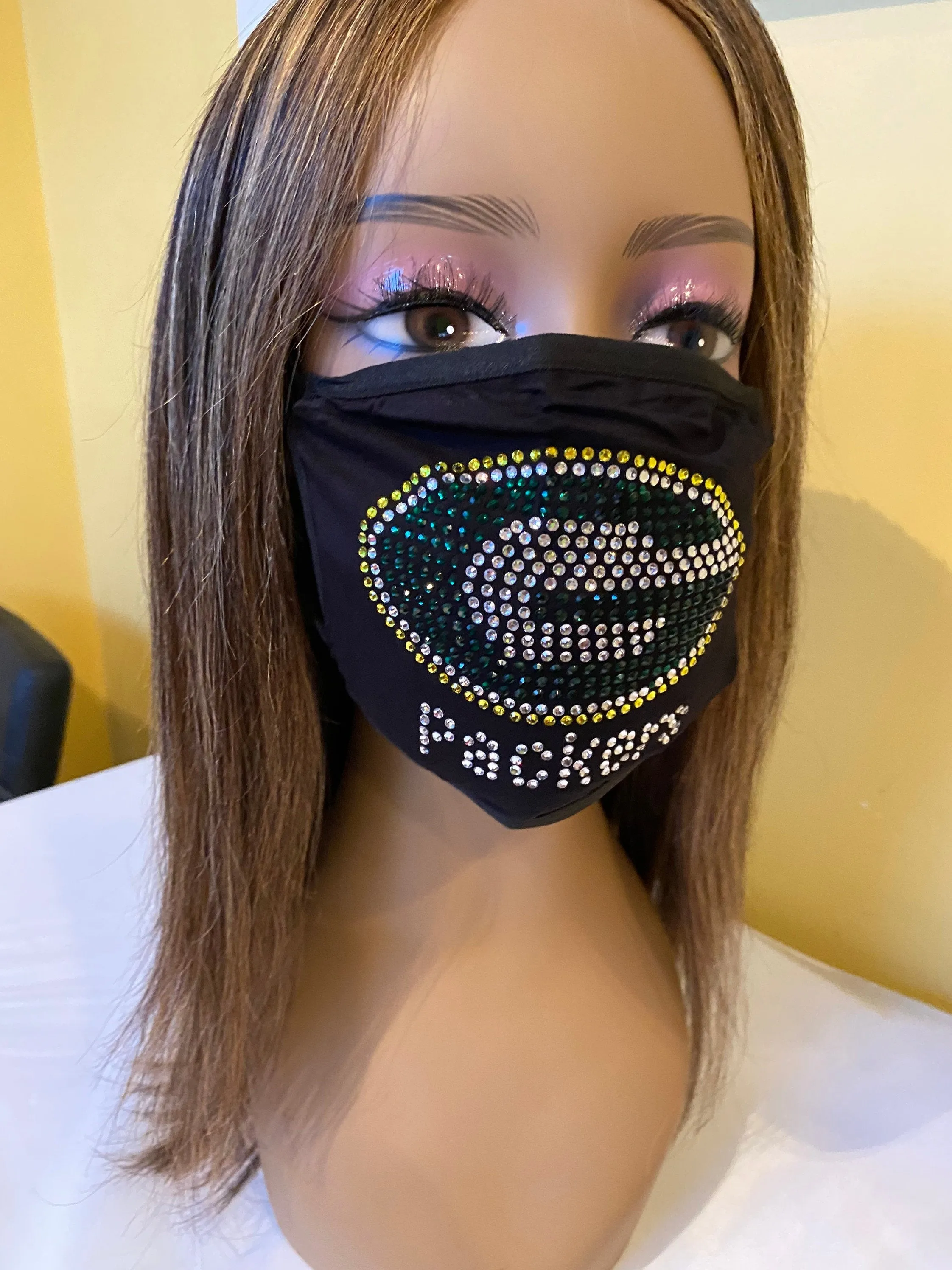 Green Bay Packers Bling Face Mask Front Logo