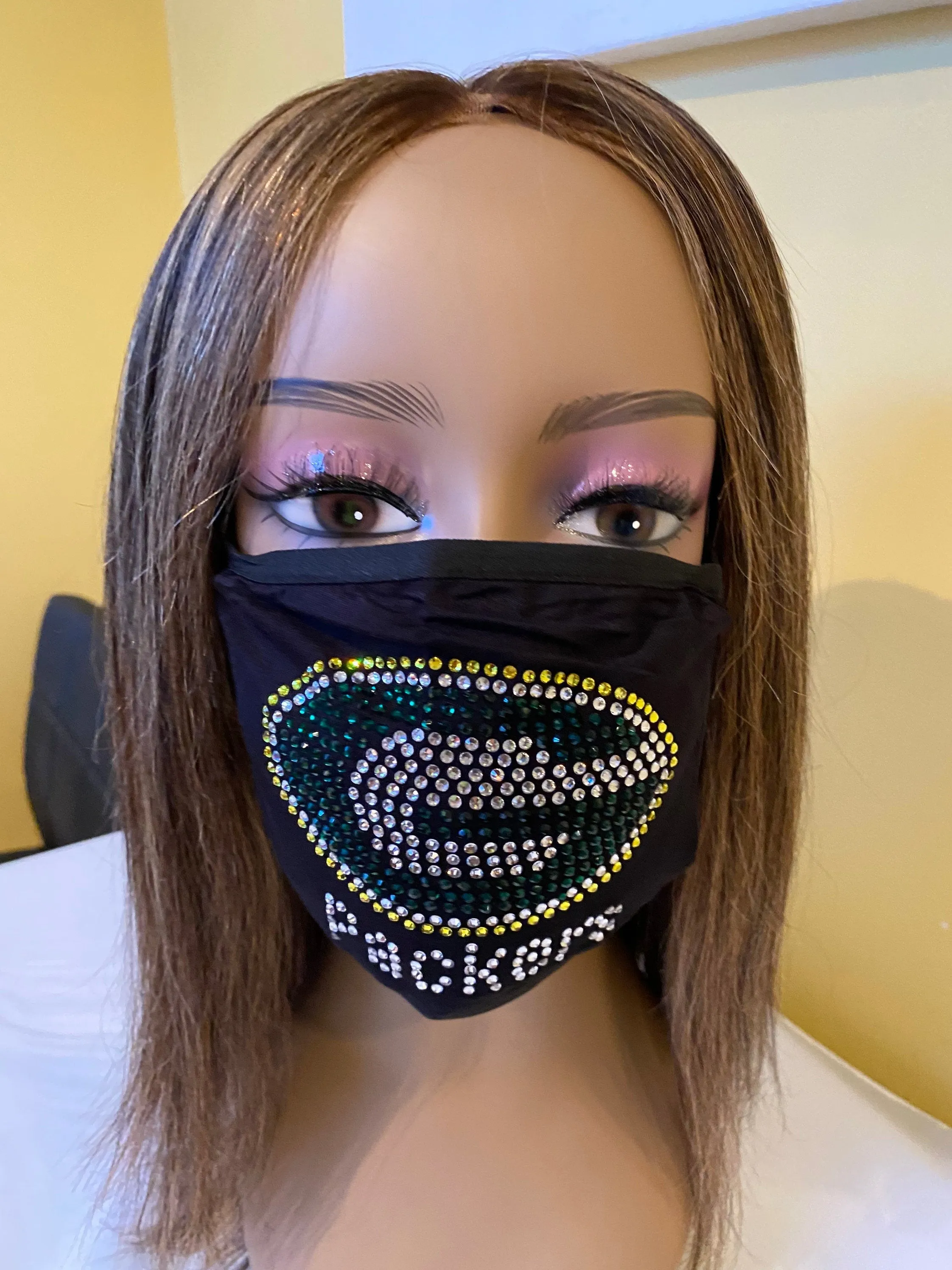 Green Bay Packers Bling Face Mask Front Logo