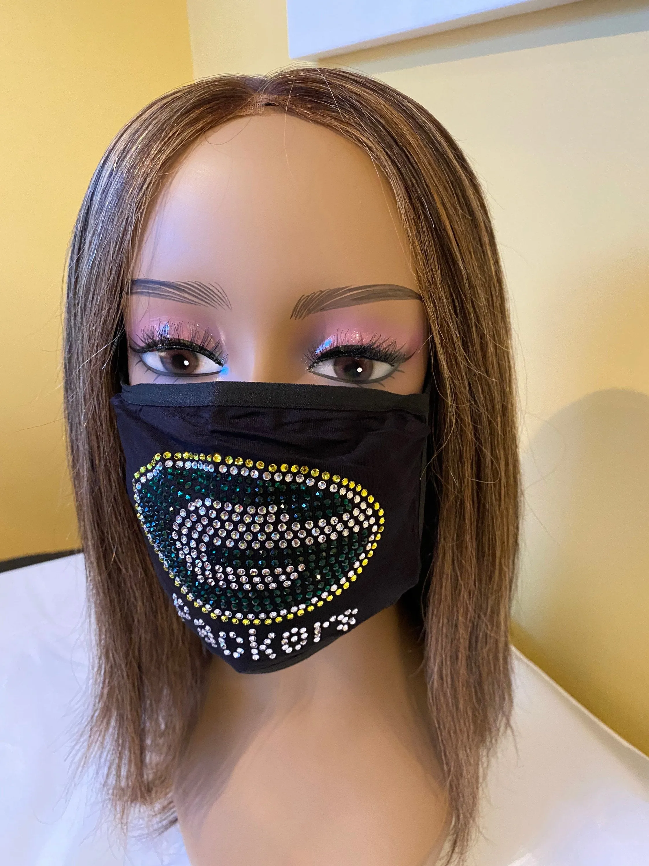 Green Bay Packers Bling Face Mask Front Logo
