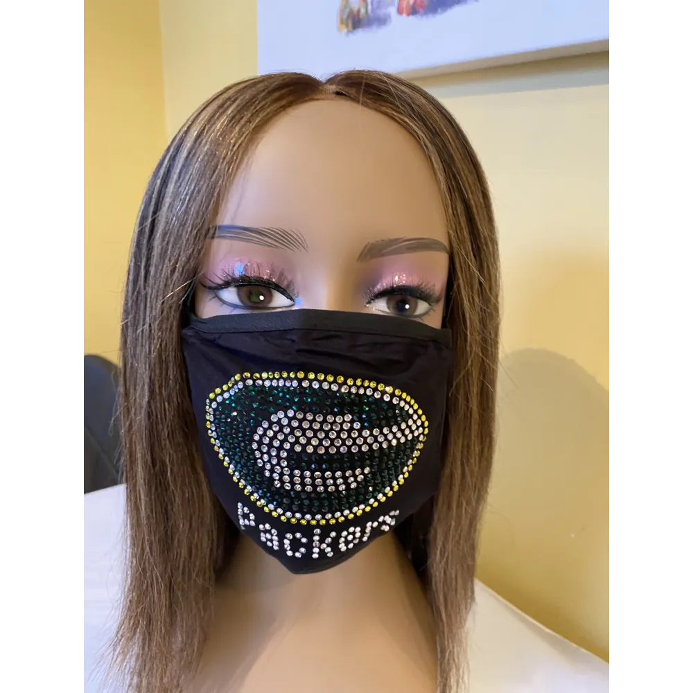 Green Bay Packers Bling Face Mask Front Logo