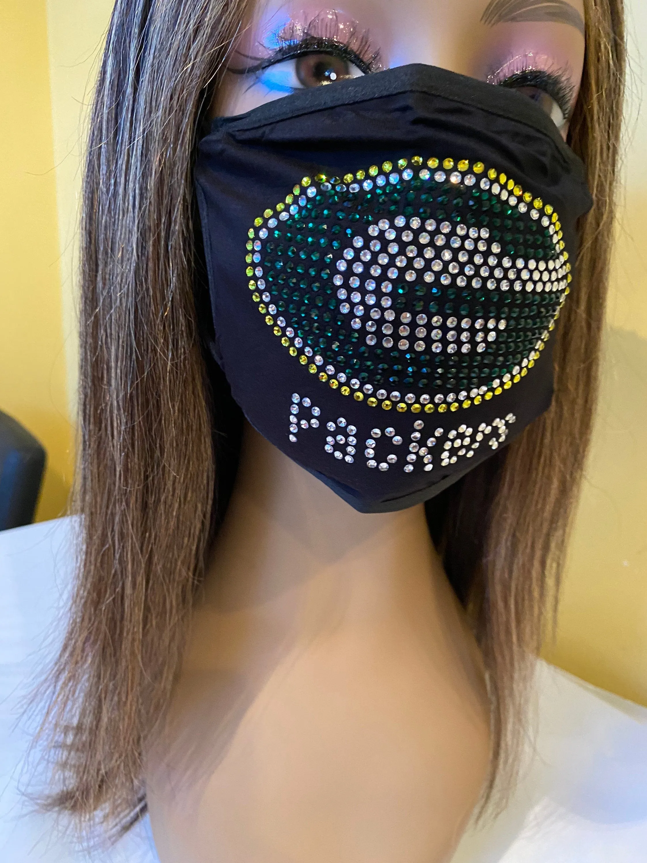 Green Bay Packers Bling Face Mask Front Logo