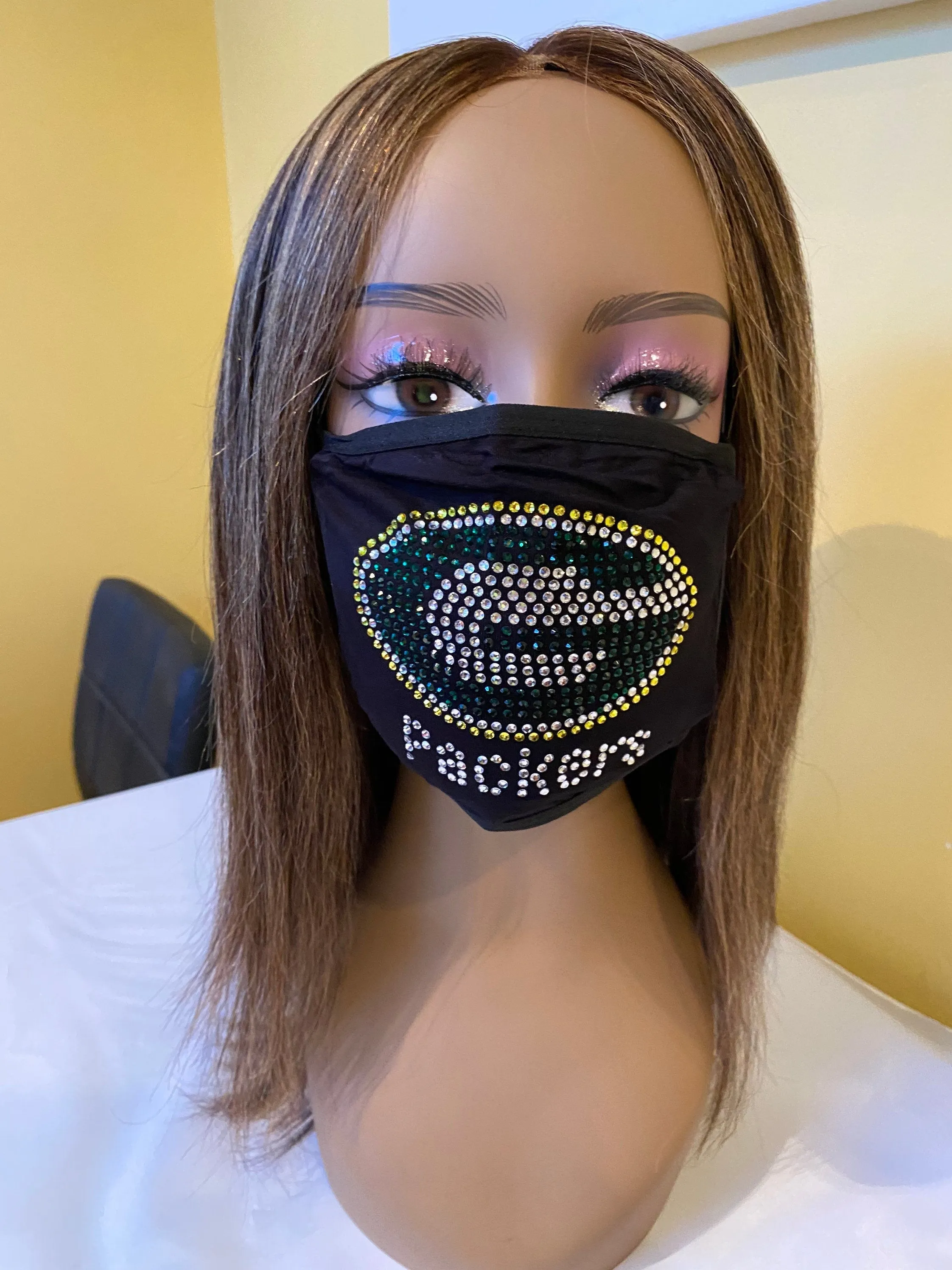 Green Bay Packers Bling Face Mask Front Logo