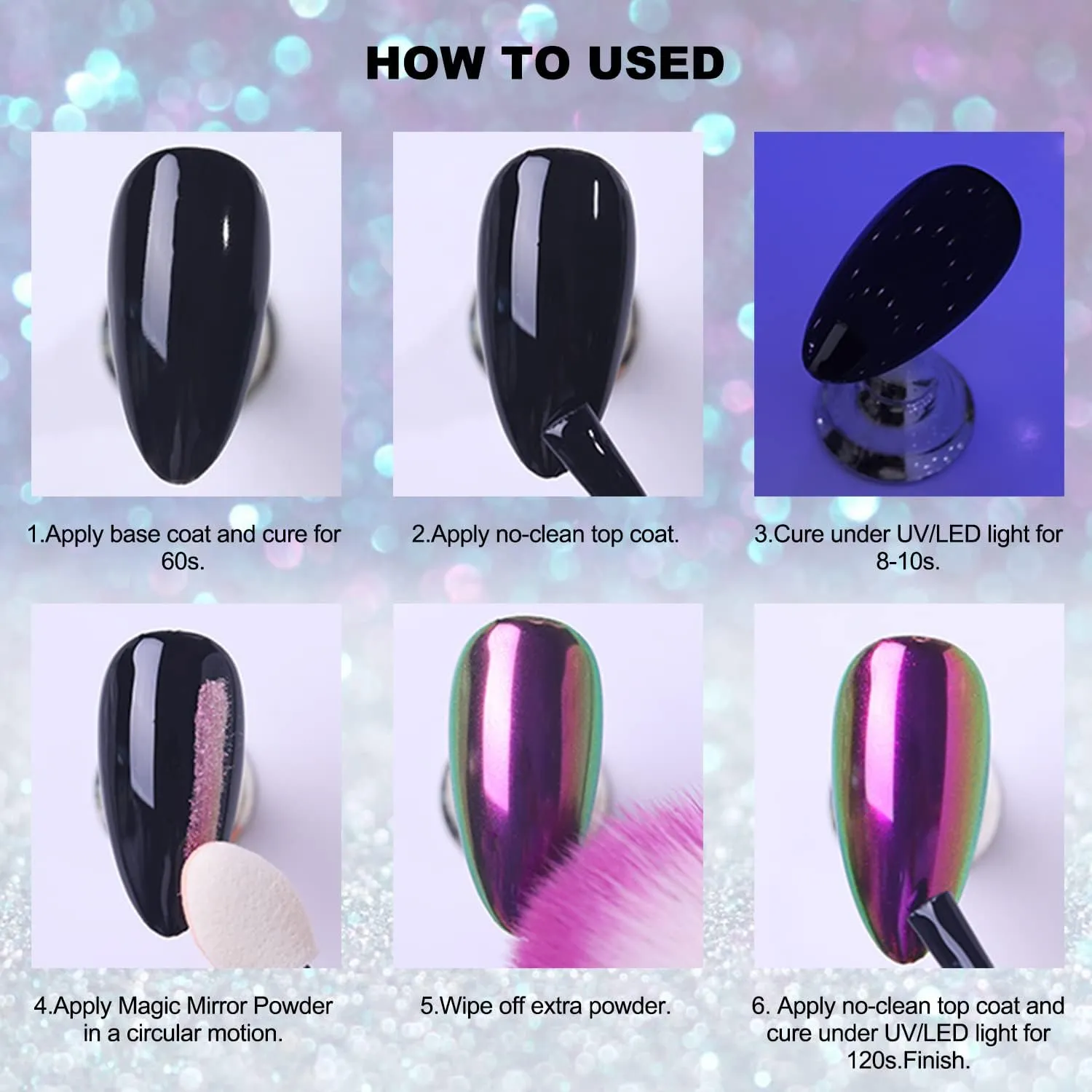 Green Purple Chrome Nail Powder Chameleon Metallic Mirror Effect Holographic Nail Glitter Loose Reflective Pigment Dust for Nails Art Design with Tool