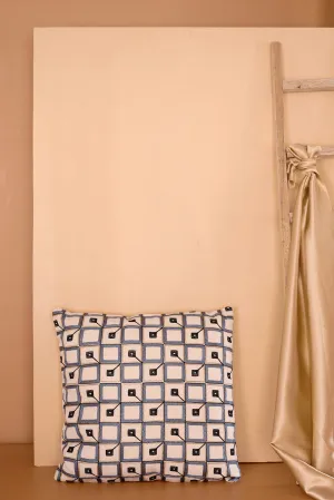 Grey and Black Pattern Embroidery on off white cotton Cushion Cover (16*16 inches)