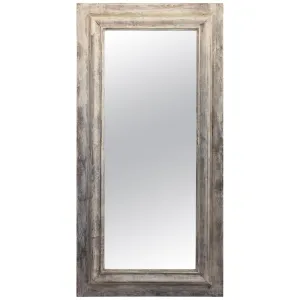Handmade Wood Floor Mirror in Hand-painted Greige Finish
