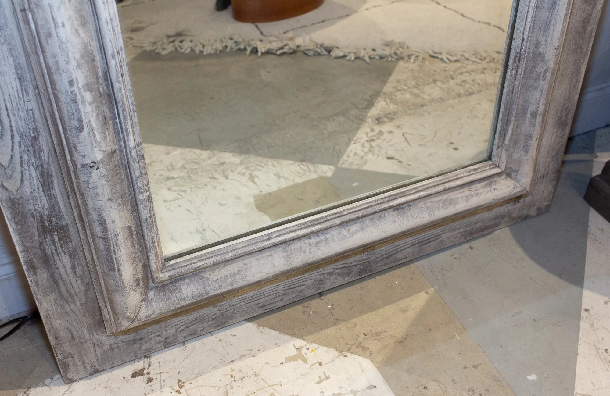 Handmade Wood Floor Mirror in Hand-painted Greige Finish