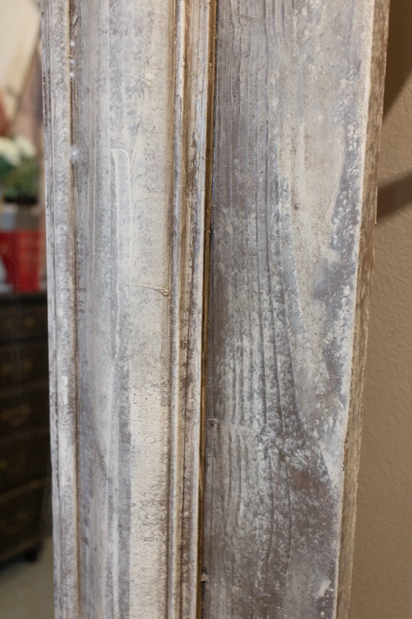 Handmade Wood Floor Mirror in Hand-painted Greige Finish