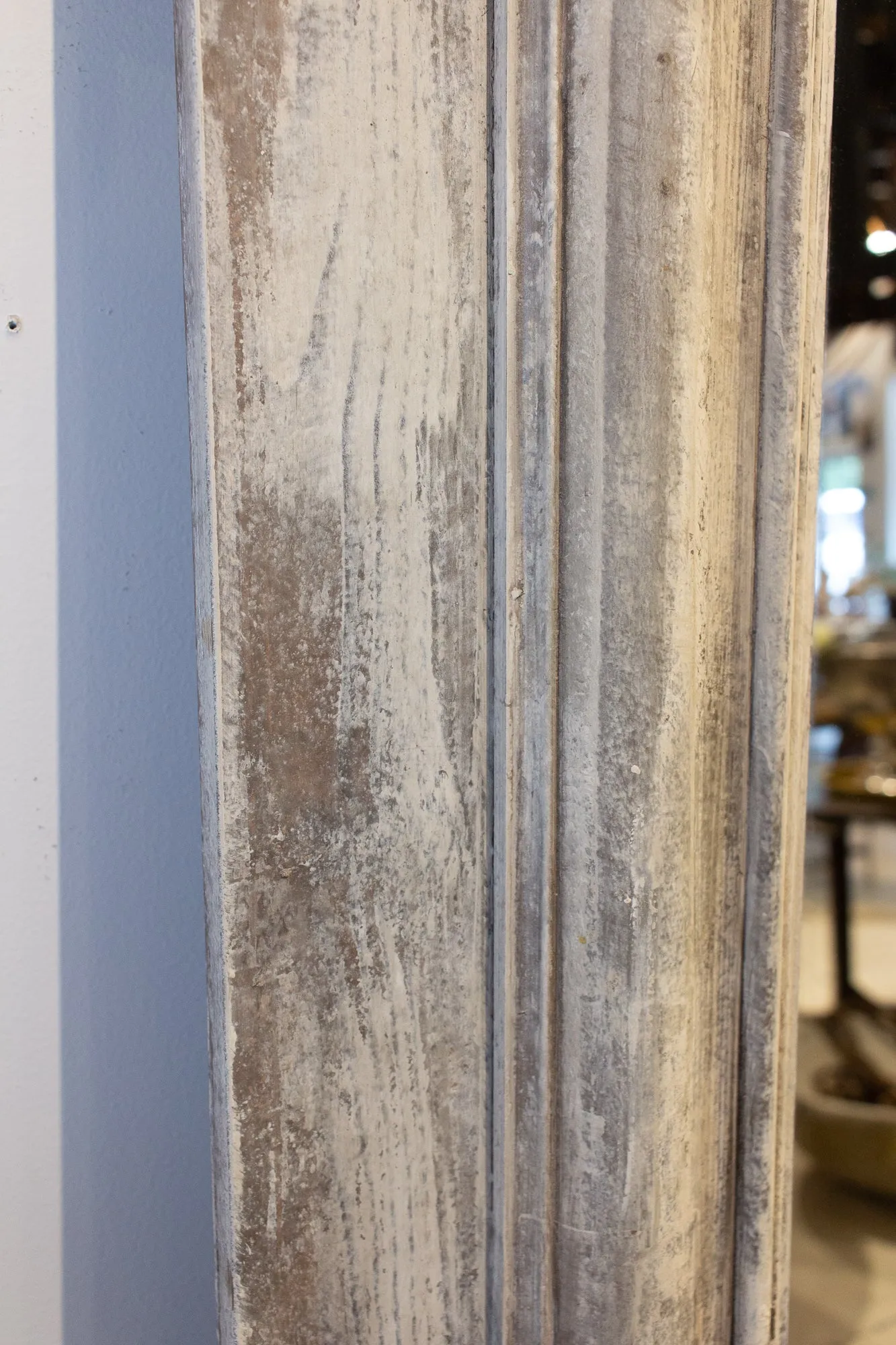 Handmade Wood Floor Mirror in Hand-painted Greige Finish