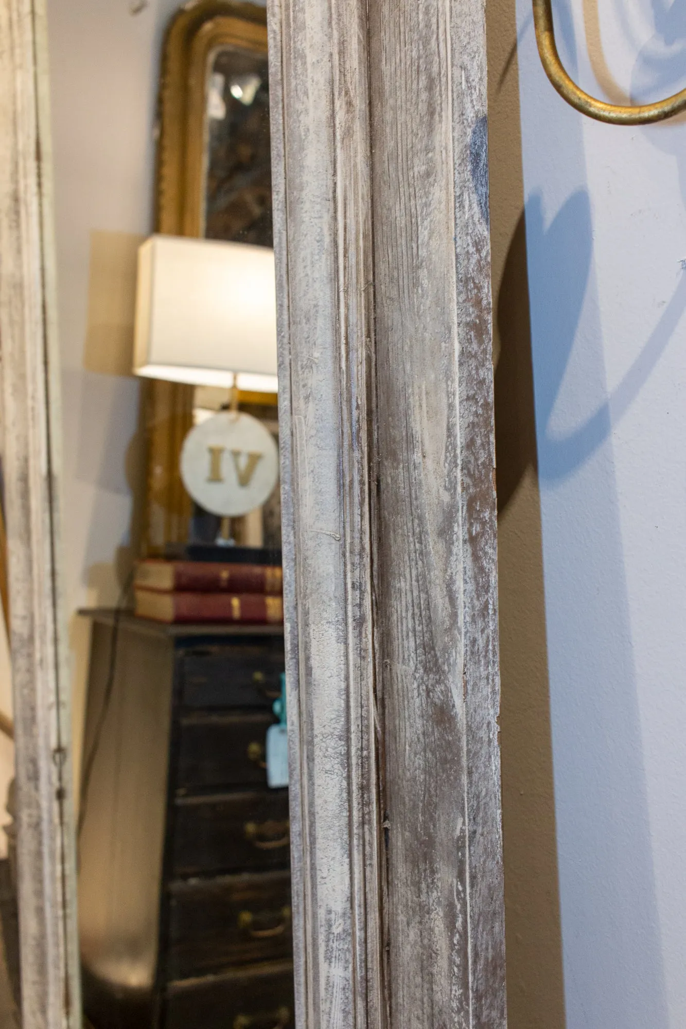 Handmade Wood Floor Mirror in Hand-painted Greige Finish