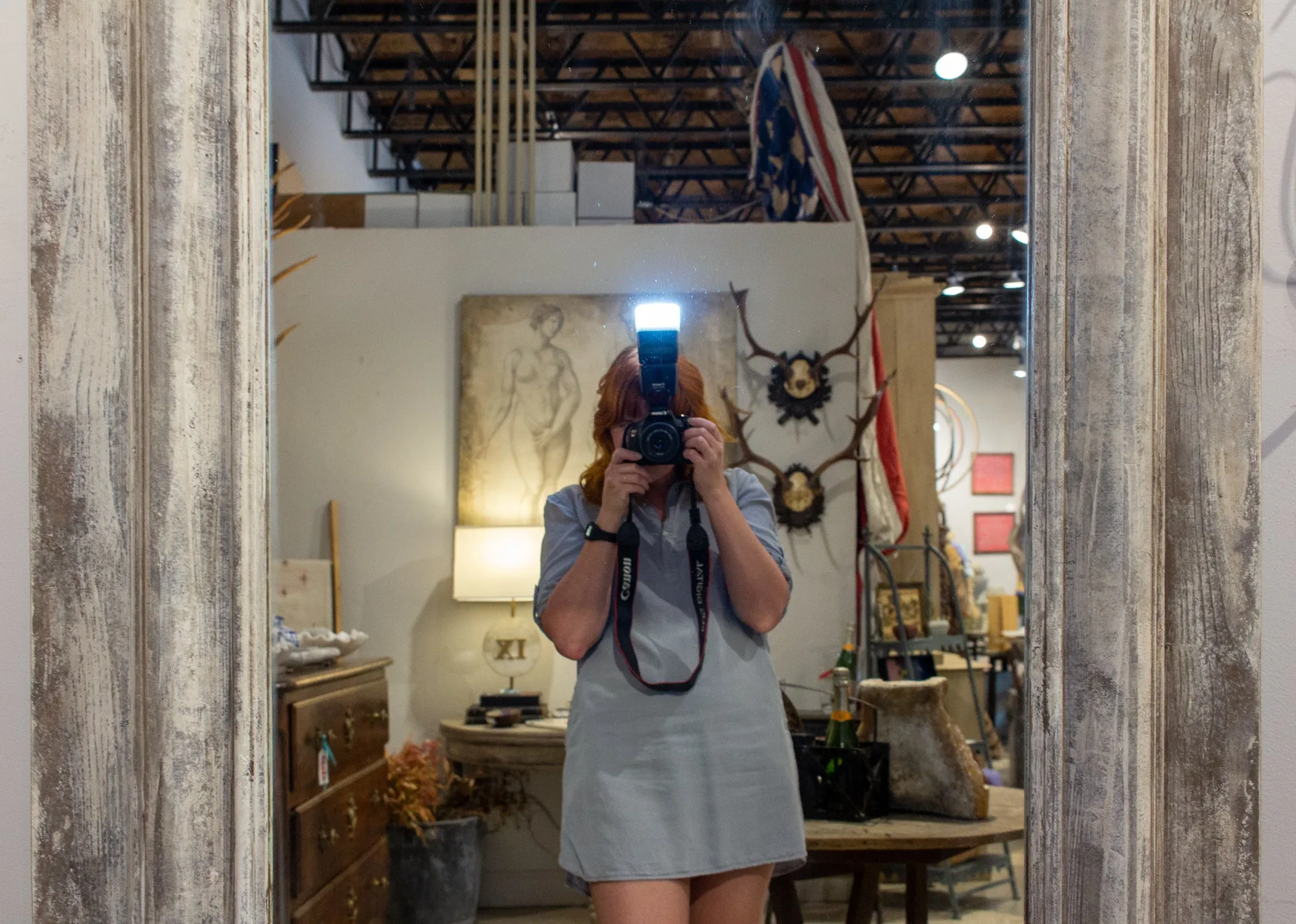 Handmade Wood Floor Mirror in Hand-painted Greige Finish