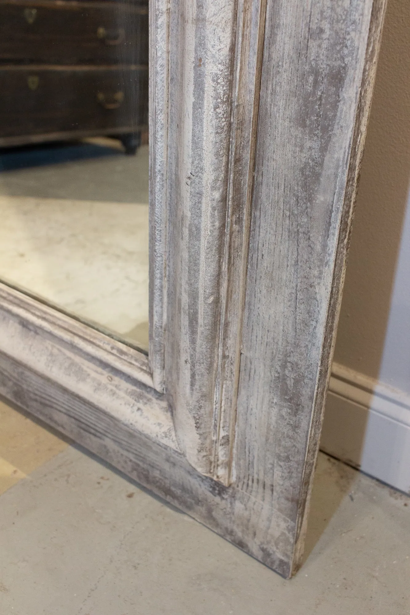 Handmade Wood Floor Mirror in Hand-painted Greige Finish
