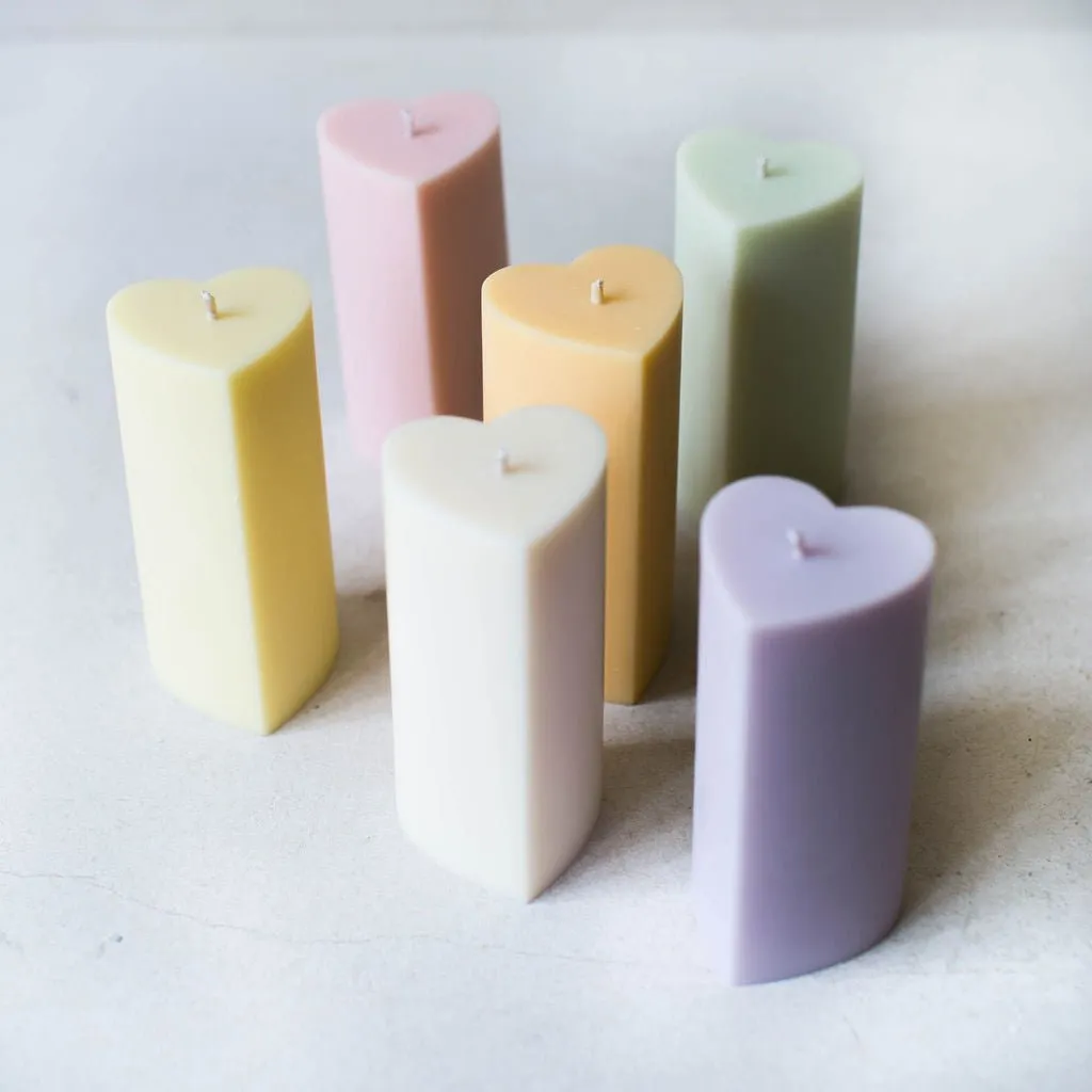 Heart Shaped Wax Pillar Candles in Pastel Colours