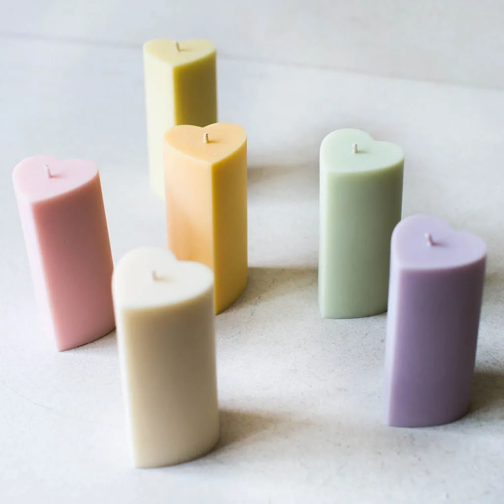 Heart Shaped Wax Pillar Candles in Pastel Colours