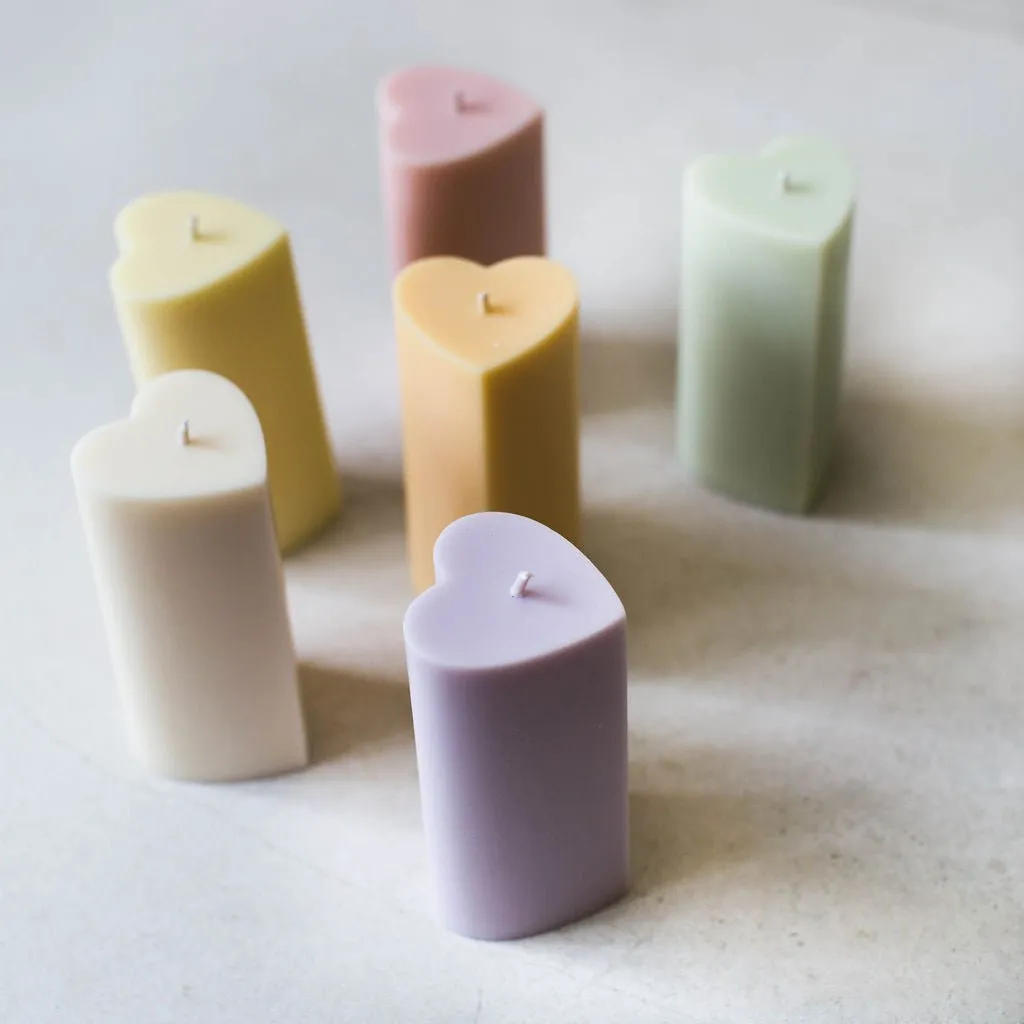 Heart Shaped Wax Pillar Candles in Pastel Colours