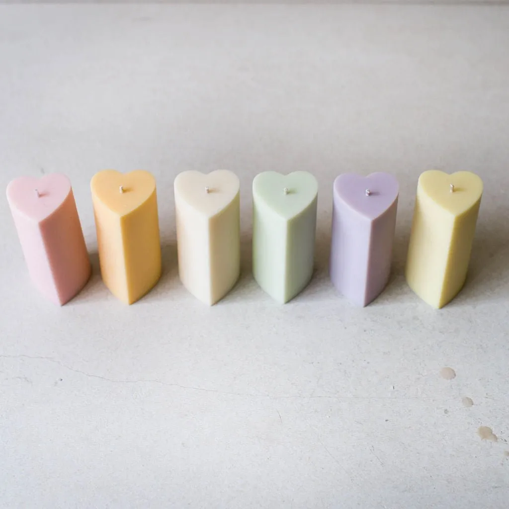 Heart Shaped Wax Pillar Candles in Pastel Colours