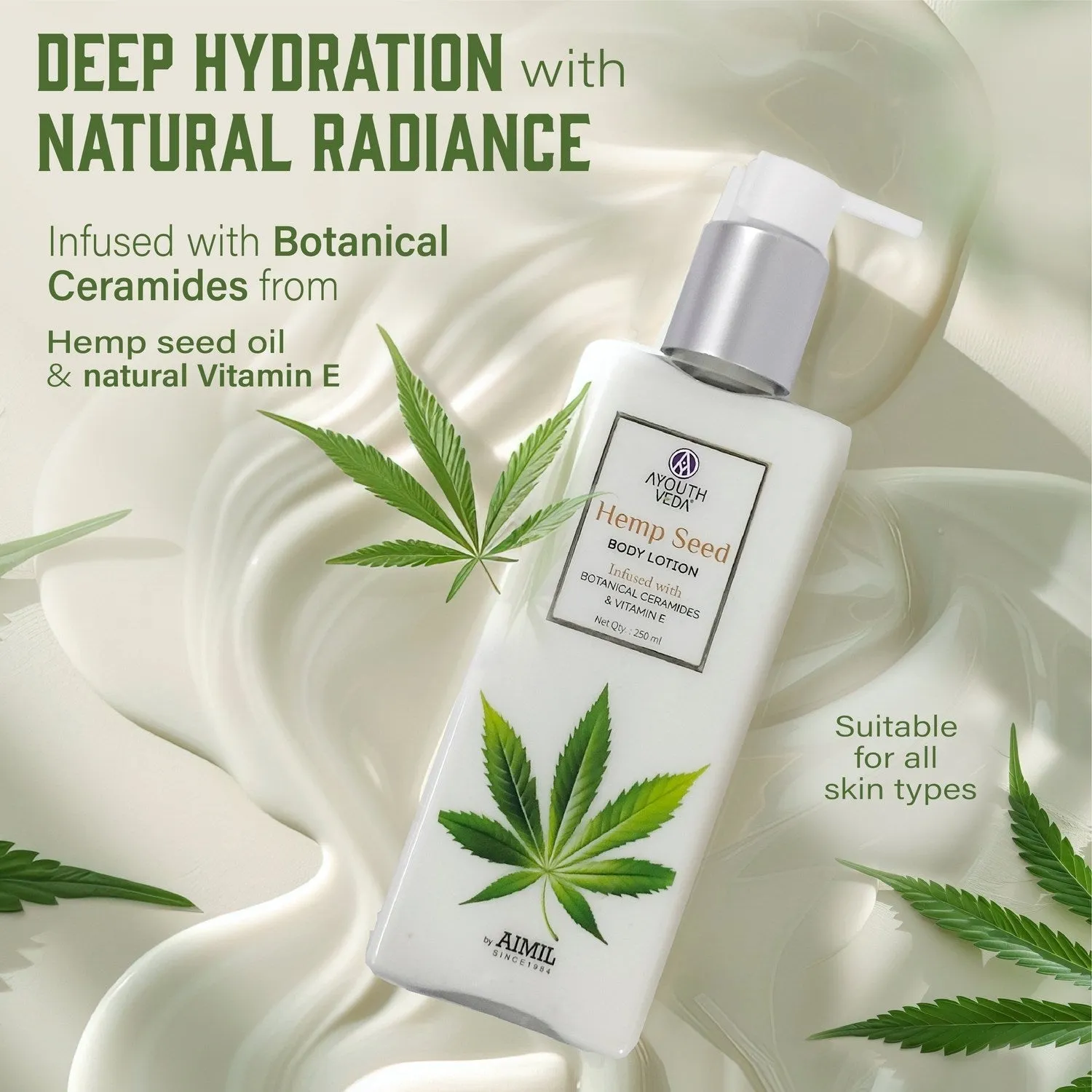 Hemp Seed Body Lotion with Botanical Ceramides &amp; Vitamin E for Deeply Hydrated Skin Net qty.- 250ml