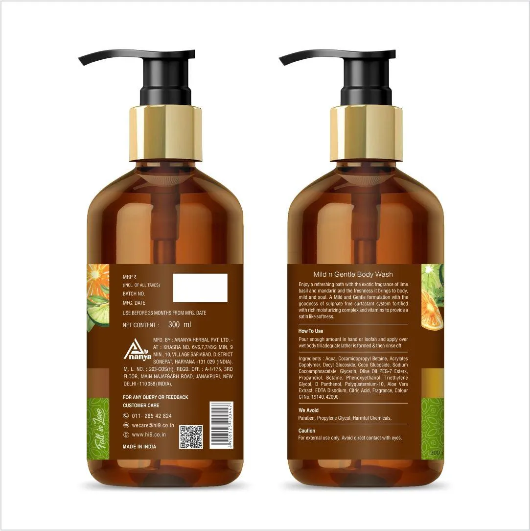 Hi9 Mild n Gentle Body Wash Mild Lime Basil Mandarin 300ML