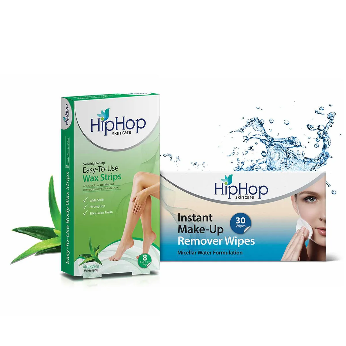 HipHop Body Wax Strips (Aloe Vera, 8 Strips)   Instant Makeup Remover Wipes (Micellar water, 30 Wipes)