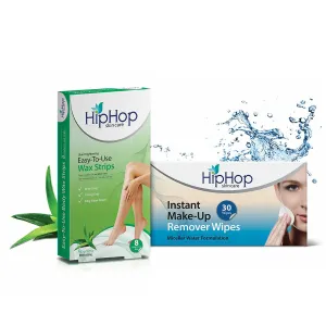 HipHop Body Wax Strips (Aloe Vera, 8 Strips)   Instant Makeup Remover Wipes (Micellar water, 30 Wipes)