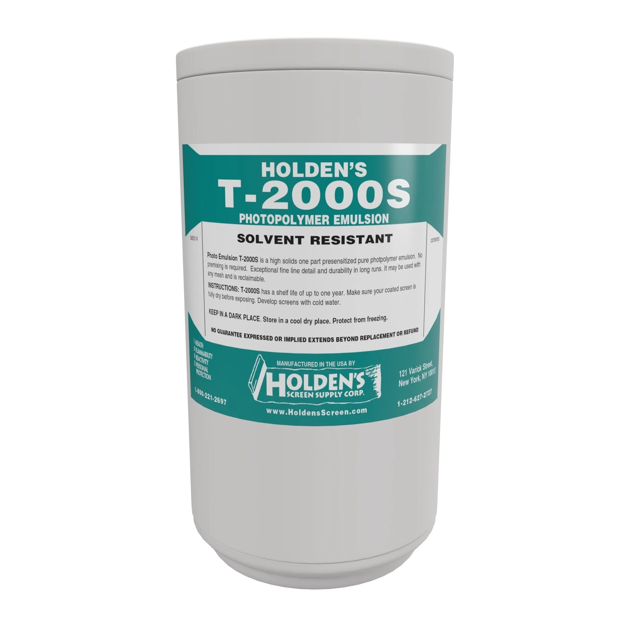 Holden's Screen Supply T-2000S Pure Photopolymer Emulsion | Solvent & Water Resistant Pure SBQ Emulsion for High-Quality Best Inks Screen Printing
