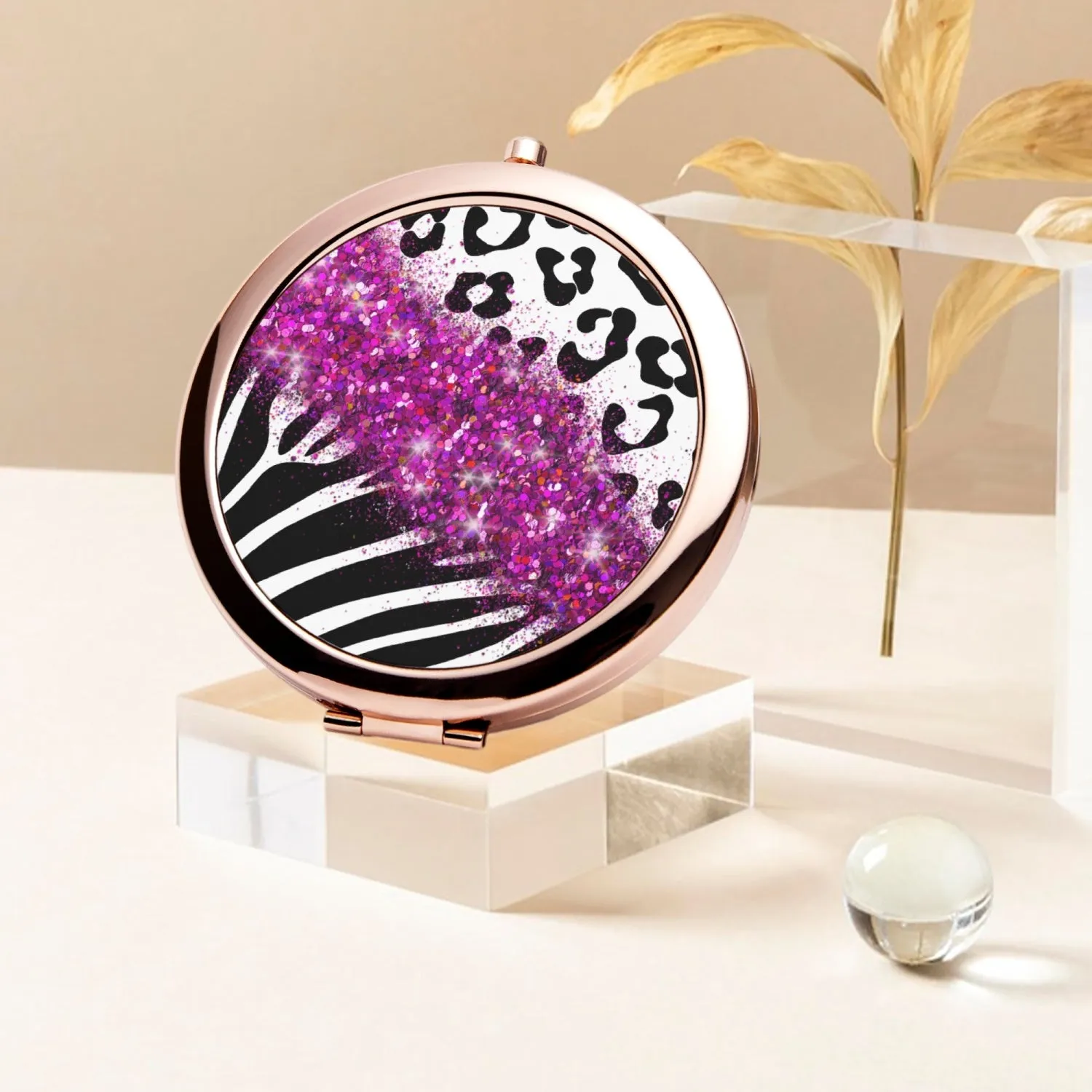 Hot Pink Glitter | Compact Mirror