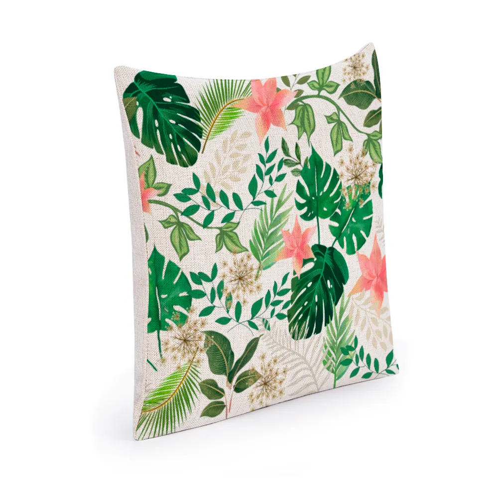 Jungle White Cotton Linen Cushion Covers in 3 Sizes (FWS)