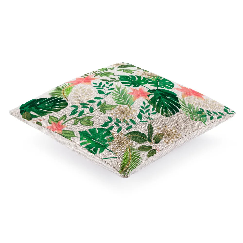 Jungle White Cotton Linen Cushion Covers in 3 Sizes (FWS)