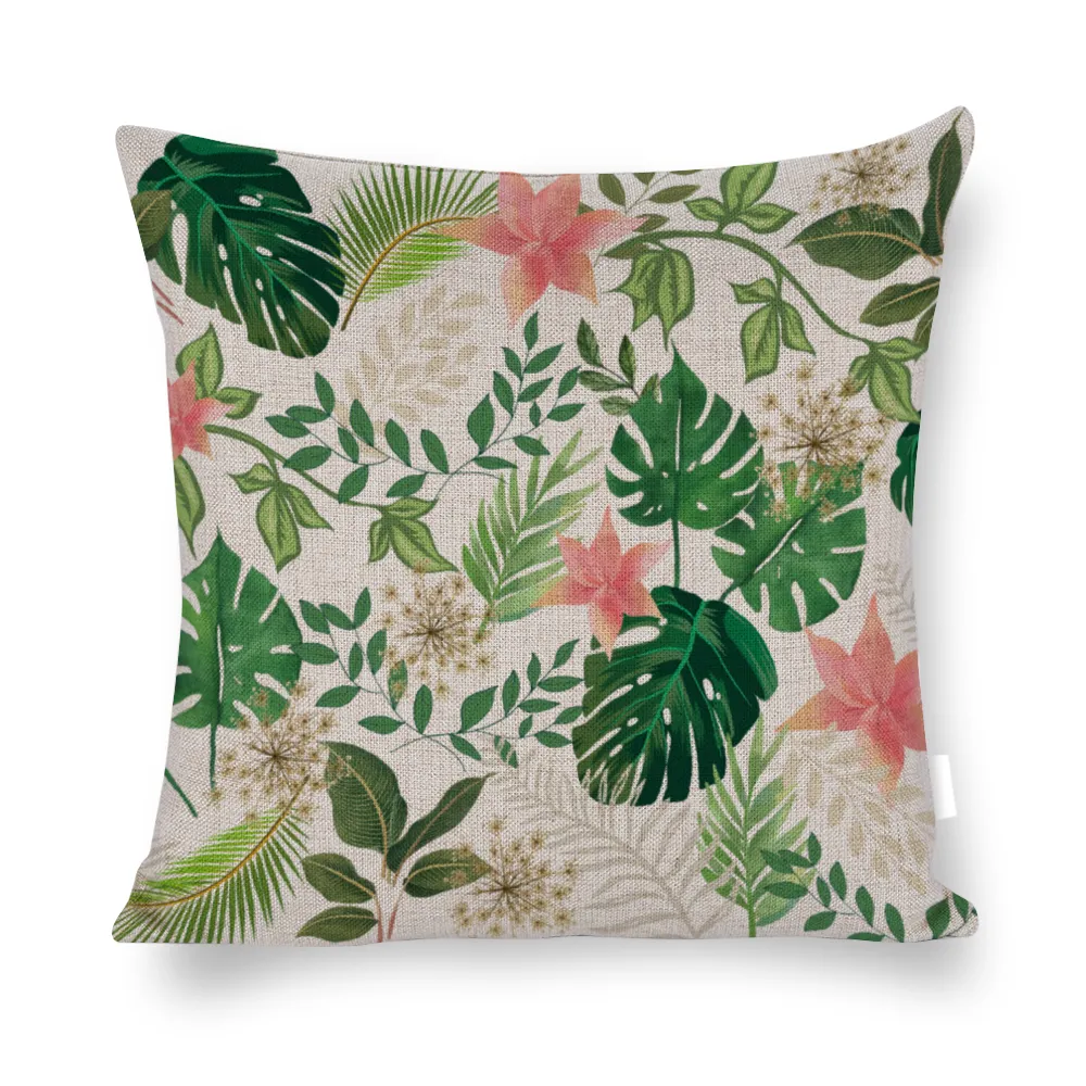 Jungle White Cotton Linen Cushion Covers in 3 Sizes (FWS)