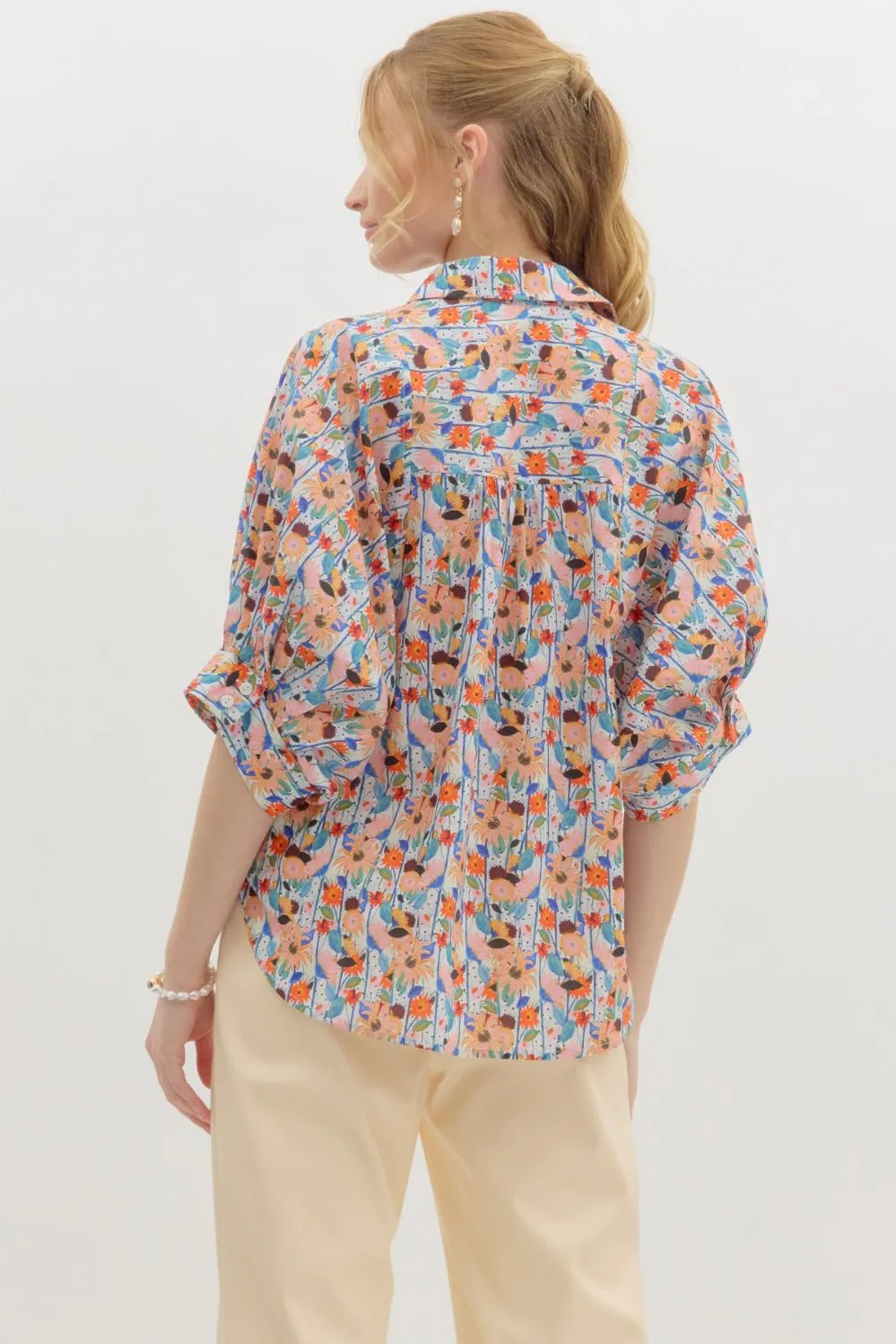 Kimberly Floral Print Button Front Blouse