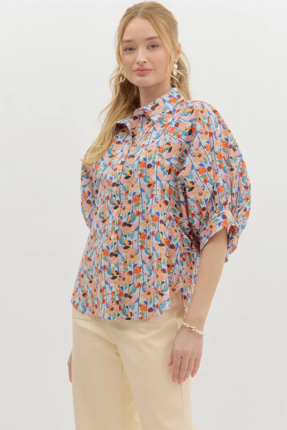 Kimberly Floral Print Button Front Blouse