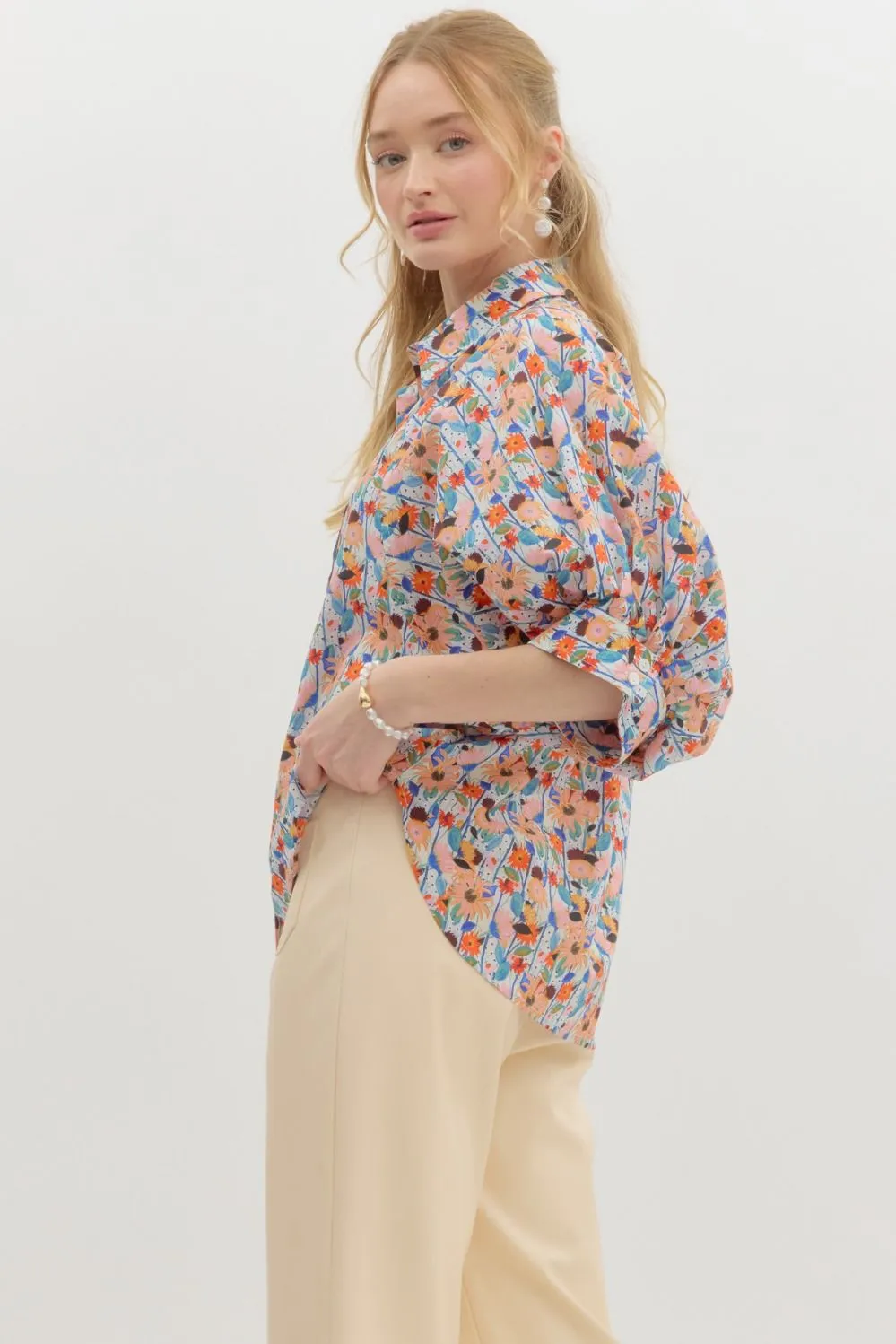 Kimberly Floral Print Button Front Blouse