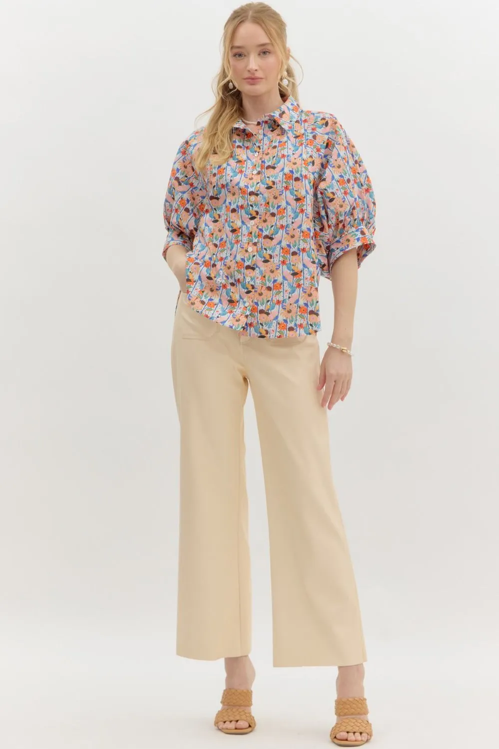 Kimberly Floral Print Button Front Blouse
