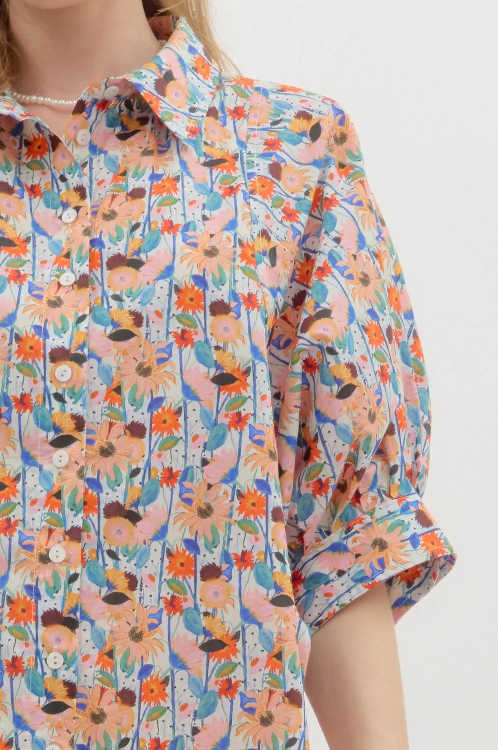 Kimberly Floral Print Button Front Blouse