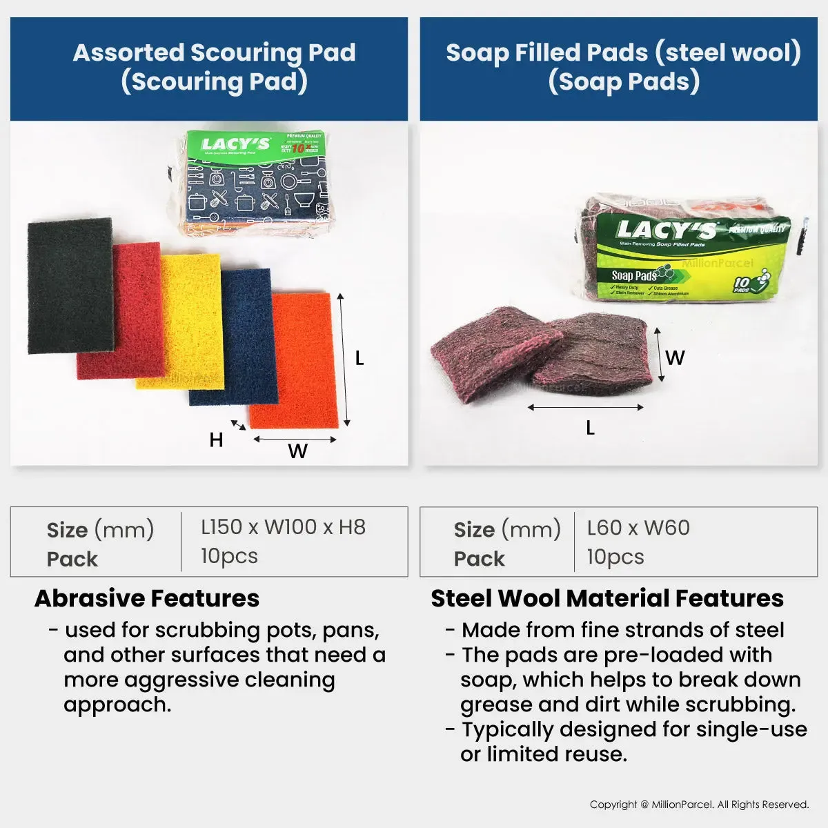 Lacy’s Assorted Sponge & Scourer | Soap Pads | Scrub Pads